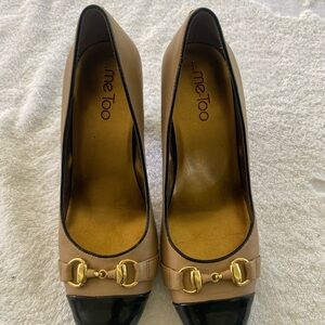 Me Too Tan and Black Heels with Gold Detail